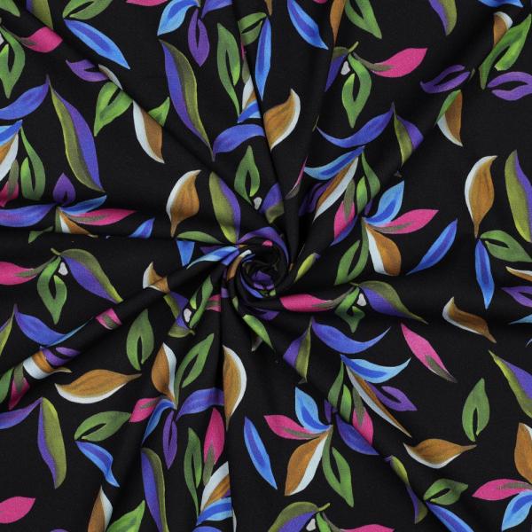 Viskose ROSELLA STRETCH Flowers auf Schwarz